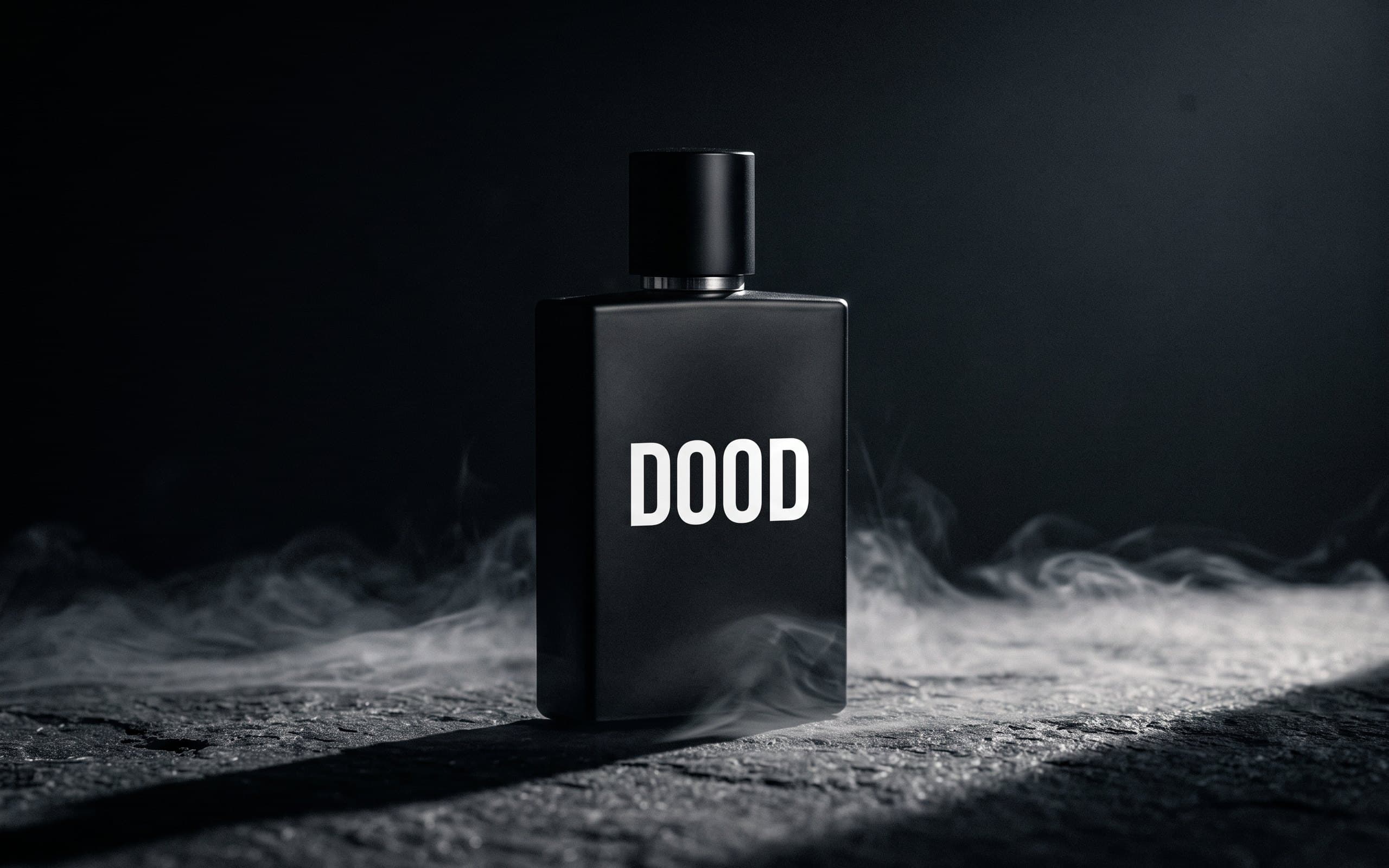 شیشه‌ی عطر خالص دود بر زمینه‌ای تیره